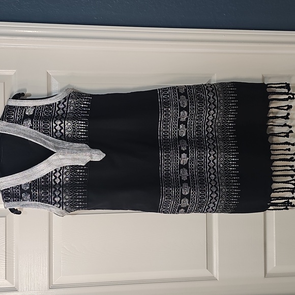 Dresses & Skirts - Vintage Rare Ornate Hamsa Metallic Thread Black Tunic Dress Small/Med